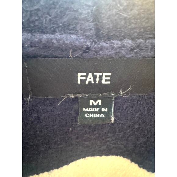 Fate Striped Open Front Cardigan Sweater Medium Brown Navy Cream Cozy Pockets - Picture 4 of 5